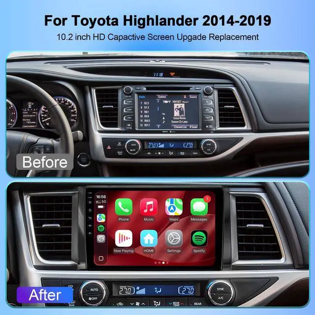 Alt view image 2 of 6 - 10.2'' 64GB Car Radio Stereo for 2014-2019 Toyota Highlander Radio Upgrade, Plug and Play Android 13 Head Unit with Wireless Carplay/Android Auto/1080P Rear View Camera/AM FM Radio