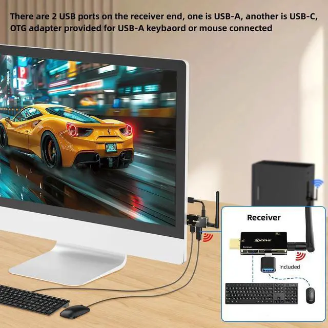 Alt view image 3 of 6 - HDMI Wireless Transmitter and Receiver, KVM Function HDMI Wireless Extender Kit with Antenna, No Shell Desigh for Better Heat Dissipation, 200m/656ft Range