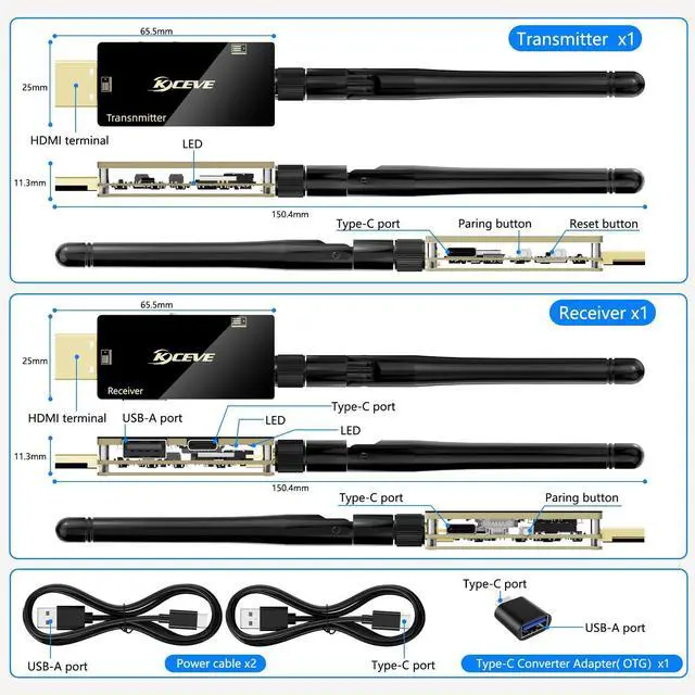 Alt view image 4 of 6 - HDMI Wireless Transmitter and Receiver, KVM Function HDMI Wireless Extender Kit with Antenna, No Shell Desigh for Better Heat Dissipation, 200m/656ft Range