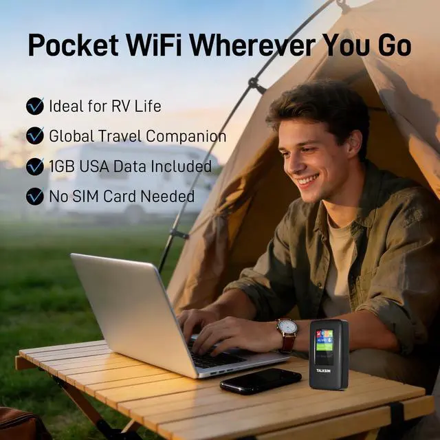 Alt view image 3 of 6 - 4G Mobile Hotspot with US 1GB, Portable WiFi Hotspot Device for Travel in 140+ Countries and Regions, 6000mAh Battery, 10 Connected Devices, No SIM Required, No Contract