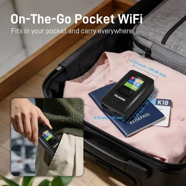 Alt view image 6 of 6 - 4G Mobile Hotspot with US 1GB, Portable WiFi Hotspot Device for Travel in 140+ Countries and Regions, 6000mAh Battery, 10 Connected Devices, No SIM Required, No Contract