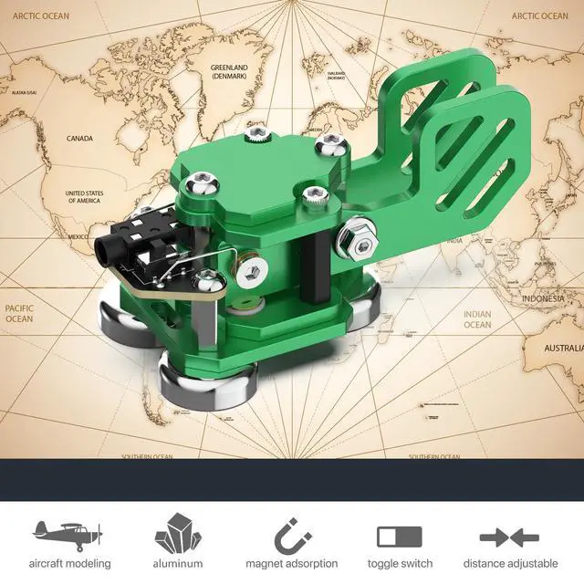 Alt view image 2 of 6 - Mini Morse Radio Key Double Paddle Morse Code Key with Stainless Steel Body Three Neodymium Magnets Base Green