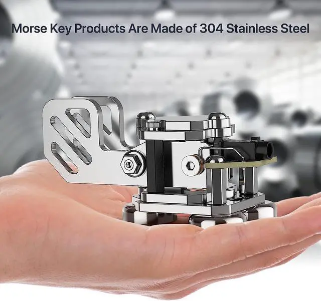 Alt view image 6 of 6 - Mini CW Key Automatic Morse - Radio HAM Send Telegram Double Paddle Morse Code Key with Stainless Steel Body Three Neodymium Magnets Base