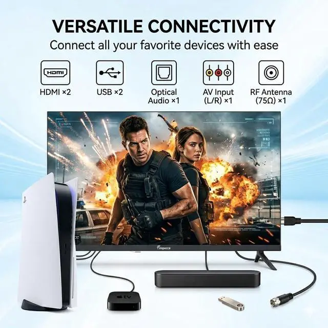 Alt view image 3 of 6 - 32 LED TV Flat Screen None-Smart, HD HDMI & USB Ports Full Function Remote Control Built-in Stereo Speakers Wall Mountable Frameless Design