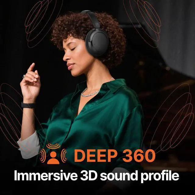 Alt view image 5 of 6 - Hyper GO Wireless Over-Ear Noise Cancelling Headphones with Mic, Long Playtime, Bluetooth Headphones, Hi-res Audio,3D Sound Profile, Ultra-Lightweight for Travel, Work, Study (Black)