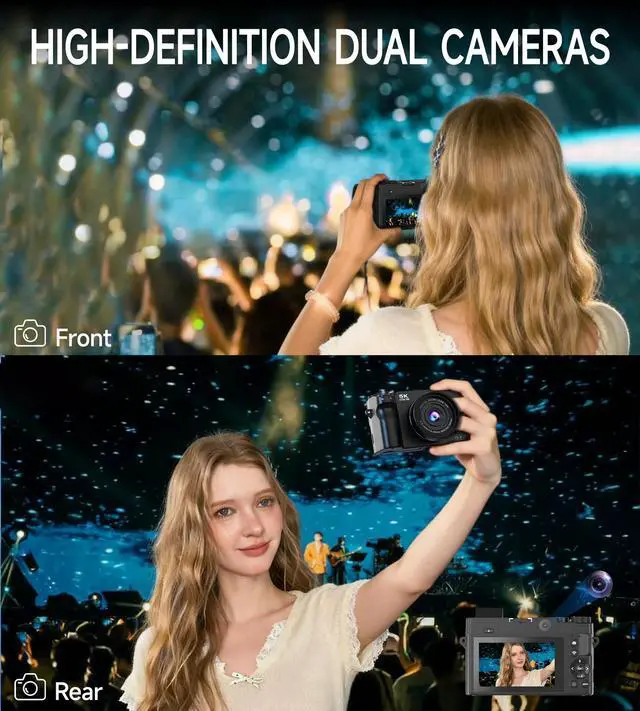 Alt view image 5 of 6 - 5K Digital Camera for Vlogging, 75MP Photo Camera with 3" Screen | Compact beginner video creator bundle, 18X zoom, 30 built-in creative filters, dual batteries and 32GB SD card included