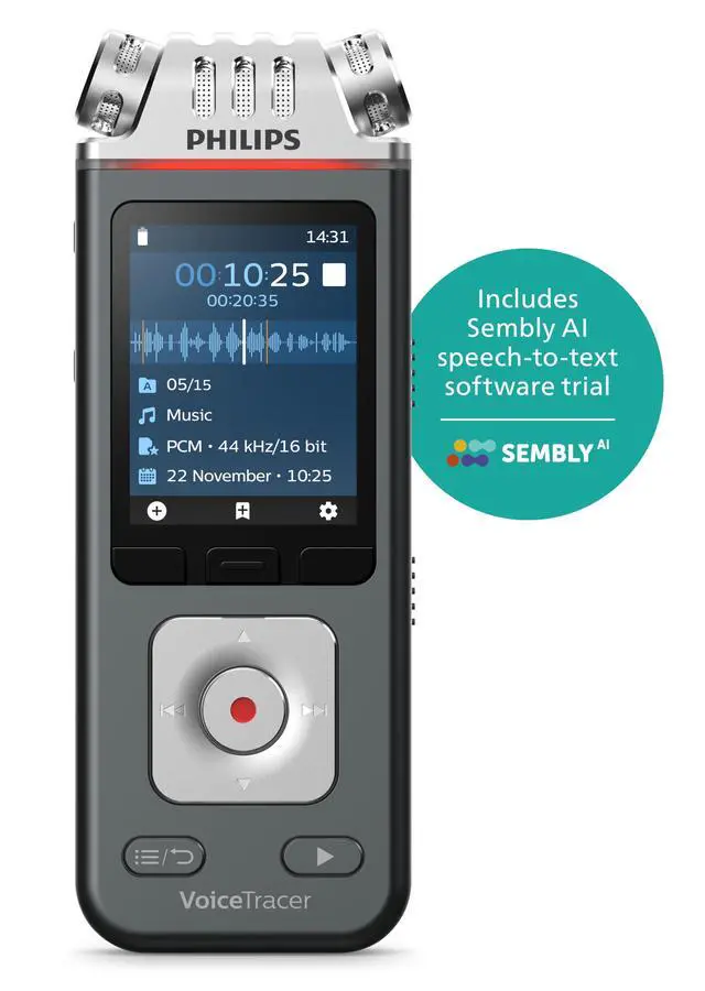 Alt view image 2 of 6 - VoiceTracer DVT6115 Music Recorder with Sembly AI Speech-to-Text Software Trial