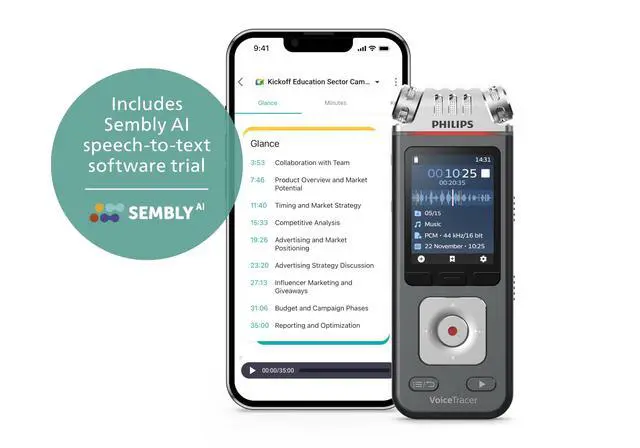 Alt view image 5 of 6 - VoiceTracer DVT6115 Music Recorder with Sembly AI Speech-to-Text Software Trial