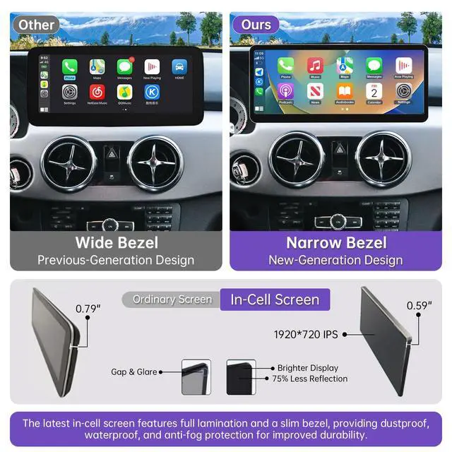 Alt view image 5 of 6 - 2026 12.3" CarPlay Android Auto Screen for Mercedes-Benz GLK | Ultra-Narrow Touchscreen | Wireless CarPlay & Android Auto | Mercedes X204 GLK250/300/350 2013-2015 | NTG 4.5/4.7 Compatible