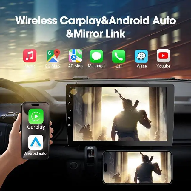 Alt view image 2 of 6 - 9" Double Din Car Stereo with Wireless Apple CarPlay/Android Auto, HD Touchscreen Car Radio with Octa-Core, Mirror Link, 4+64GB, BT 5.1, Backup Camera, GPS, FM/AM Radio for All Vehicles