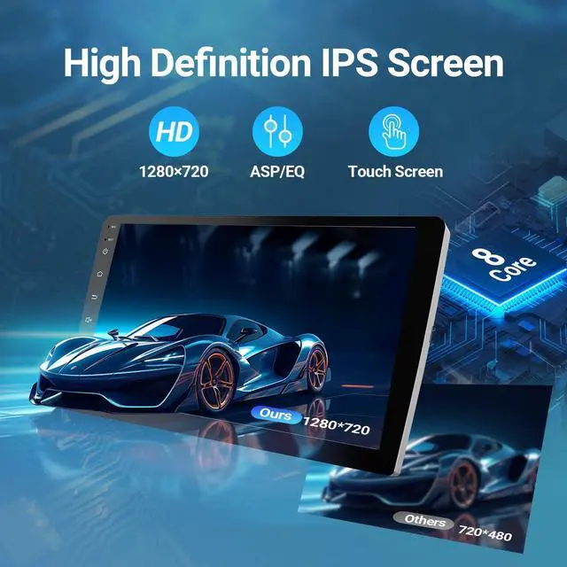 Alt view image 5 of 6 - 9" Double Din Car Stereo with Wireless Apple CarPlay/Android Auto, HD Touchscreen Car Radio with Octa-Core, Mirror Link, 4+64GB, BT 5.1, Backup Camera, GPS, FM/AM Radio for All Vehicles