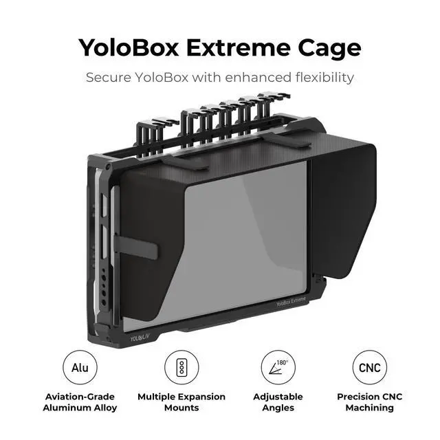 Alt view image 2 of 6 - YoloBox Extreme Cage, Aluminum Protective Rig with Cold Shoe Mounts | Quick-Release Sun Hood, Universal 1/4-20 Threads,180-degree adjustable angles,Compatible For YoloBox Extreme only