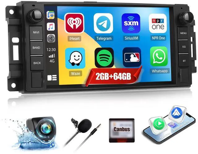 Main image of 2G+64G Car Stereo Radio for Jeep Wrangler JK Grand Cherokee Compass Dodge Charger Ram 1500 with Wireless CarPlay Android Auto 7'' Android Touch Screen Car Radio with GPS Bluetooth WiFi Backup Camera