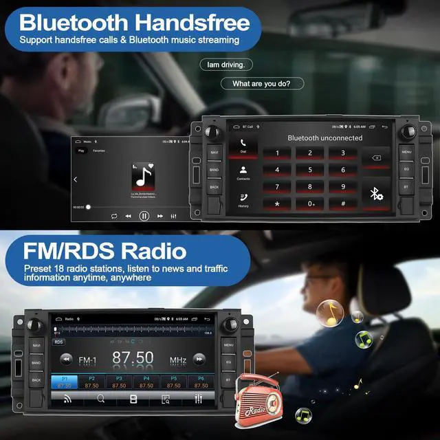 Alt view image 2 of 6 - 2G+64G Car Stereo Radio for Jeep Wrangler JK Grand Cherokee Compass Dodge Charger Ram 1500 with Wireless CarPlay Android Auto 7'' Android Touch Screen Car Radio with GPS Bluetooth WiFi Backup Camera