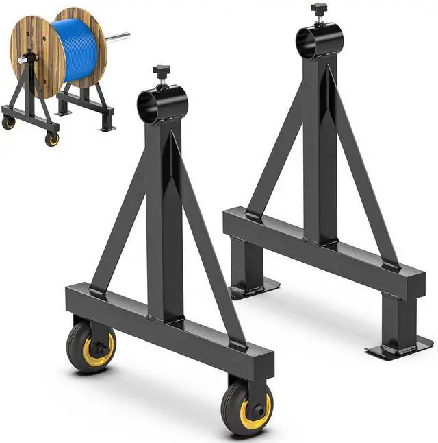 Main image of Wire Spool Rack Portable Cable Caddy Steel Wire Spool Holder | Wire Dispenser Rack with Wheels for up to 28" Diameter Spools 220 Lbs Capacity (Black)