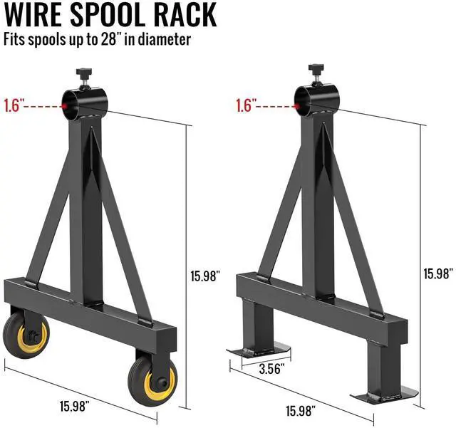 Alt view image 2 of 6 - Wire Spool Rack Portable Cable Caddy Steel Wire Spool Holder | Wire Dispenser Rack with Wheels for up to 28" Diameter Spools 220 Lbs Capacity (Black)