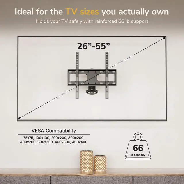 Alt view image 3 of 6 - Full Motion Corner TV Wall Mount Bracket - Single Stud Install - 90° Swivel, Tilt & 15 Extension - Single Articulating Arm for 19-55 TVs - Heavy-Duty Steel - VESA 100x100-400x400-66 lbs