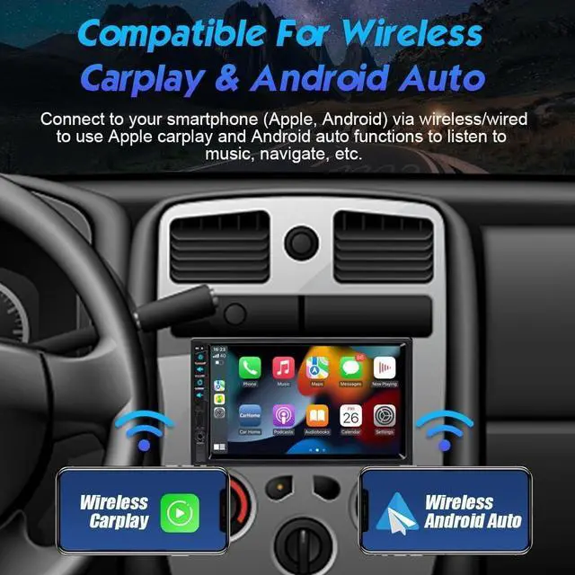 Alt view image 2 of 6 - 7 inch Double Din Car Stereo for Wireless Carplay & Android Auto with Voice Control,Bluetooth5.2 MirrorLink, Car Radio with Backup Camera,Touch Screen SWC/USB/SD AM/FM/AUX