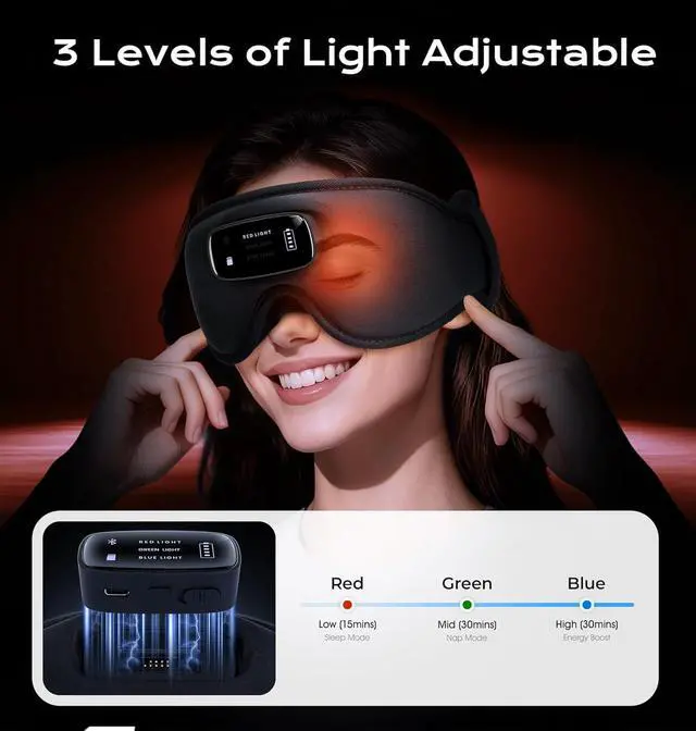 Alt view image 2 of 6 - Sleep Mask with Headphones Bluetooth 5.4-3D Zero-Pressure Design Adjustable Sleep Headphones 100% Light Blocking Sleep Headphones with White Noise Sounds Comfortable(Raven)