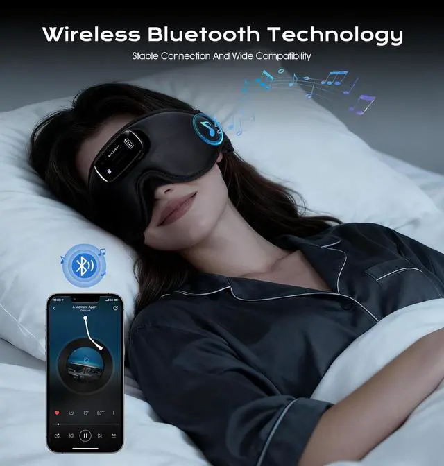 Alt view image 3 of 6 - Sleep Mask with Headphones Bluetooth 5.4-3D Zero-Pressure Design Adjustable Sleep Headphones 100% Light Blocking Sleep Headphones with White Noise Sounds Comfortable(Raven)