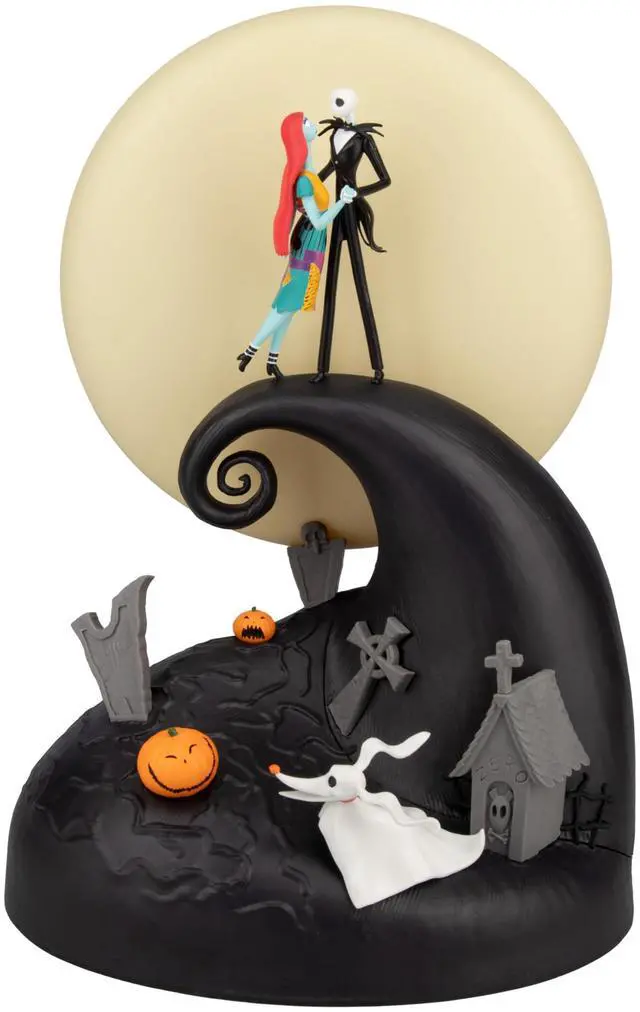 Alt view image 2 of 6 - Nightmare Before Christmas Diorama Light 30cm (11.8") LED Spiral Hill Lamp with Jack & Sally Figurines, USB Powered with Warm & Cool Light Modes, Home Décor for Fans