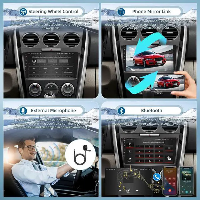 Alt view image 5 of 6 - 2G+64G Car Radio for Mazda CX-7 CX7 CX 7 2007 2008-2014 - Apple Carplay & Android Auto - 9 Inch Android 13 Stereo with WiFi/EQ/GPS + AHD Rear View Camera