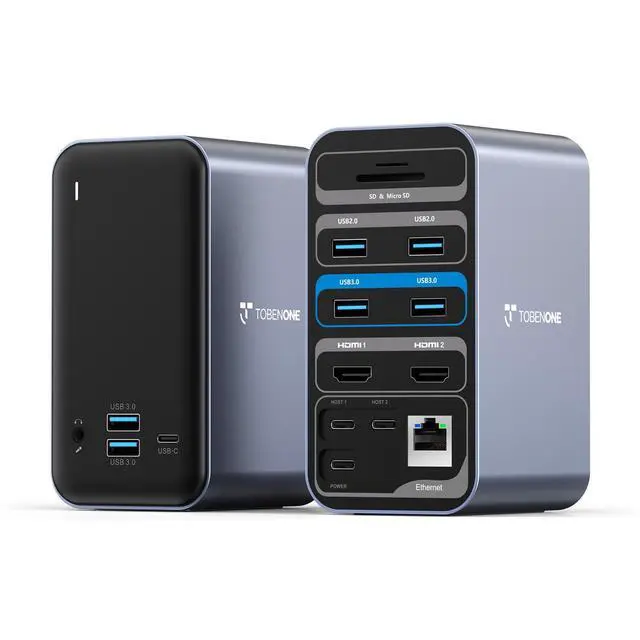 Alt view image 2 of 6 - 16-in-2 MacBook Docking Station Dual 4K@60Hz with 100W Power Supply, USB C Dock with 2 HDMI/7 USB/Ethernet, for Business Users Home & Office Dual Monitor Setup