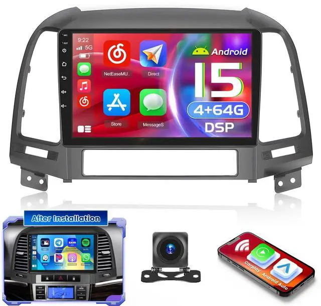 Main image of 4+64G 9'' Android 15 Car Stereo for Hyundai Santa Fe 2006-2012 | IPS Touchscreen Wireless Carplay Android Auto 1080P 5G WiFi Bluetooth FM RDS SWC Mirror Link Backup Cam