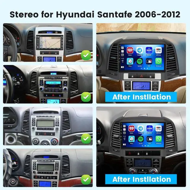 Alt view image 2 of 6 - 4+64G 9'' Android 15 Car Stereo for Hyundai Santa Fe 2006-2012 | IPS Touchscreen Wireless Carplay Android Auto 1080P 5G WiFi Bluetooth FM RDS SWC Mirror Link Backup Cam