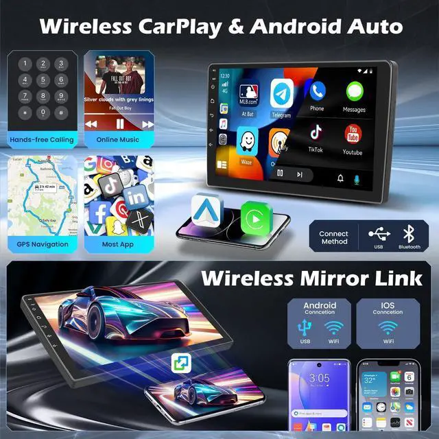 Alt view image 3 of 6 - 4+64G 9'' Android 15 Car Stereo for Hyundai Santa Fe 2006-2012 | IPS Touchscreen Wireless Carplay Android Auto 1080P 5G WiFi Bluetooth FM RDS SWC Mirror Link Backup Cam