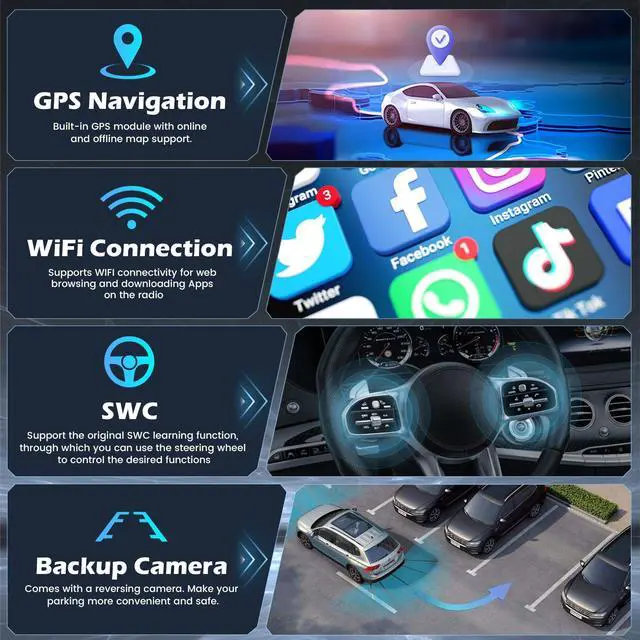 Alt view image 4 of 6 - 4+64G 9'' Android 15 Car Stereo for Hyundai Santa Fe 2006-2012 | IPS Touchscreen Wireless Carplay Android Auto 1080P 5G WiFi Bluetooth FM RDS SWC Mirror Link Backup Cam