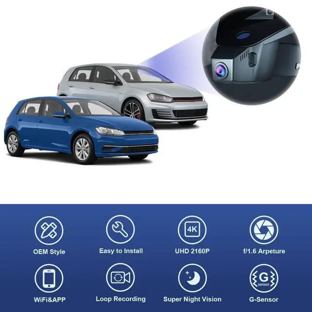 Alt view image 3 of 6 - 4K Dash Cam Suitable for Volkswagen Golf GTI Golf R 2015-2025 (Model B) & Golf, OEM Factory Look, 2160P UHD Video, Built-in WiFi & APP, Loop Recording, Parking Sensor, Plug & Play, 64GB Card