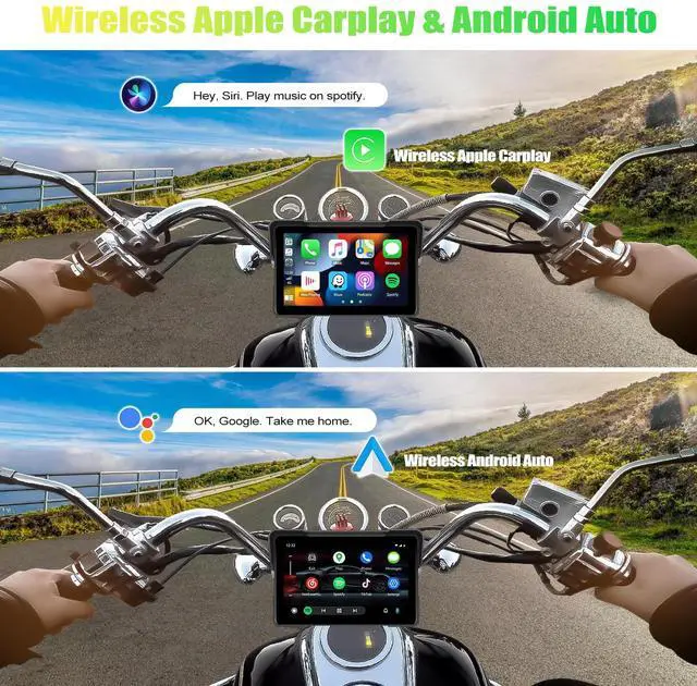 Alt view image 2 of 6 - Motorcycle CarPlay Screen, 7" Waterproof Portable Wireless Apple Carplay Android Auto for Motorbike, Touchscreen Car Stereo Support Dual Bluetooth, Mirror Link, EQ, Voice Control
