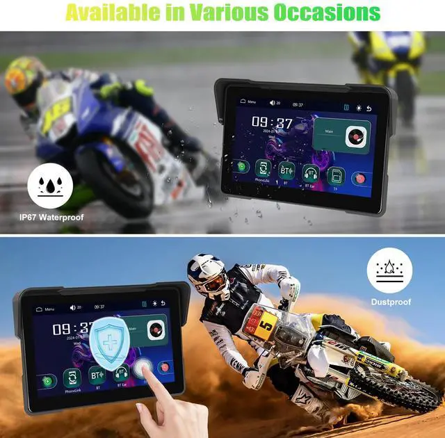 Alt view image 4 of 6 - Motorcycle CarPlay Screen, 7" Waterproof Portable Wireless Apple Carplay Android Auto for Motorbike, Touchscreen Car Stereo Support Dual Bluetooth, Mirror Link, EQ, Voice Control