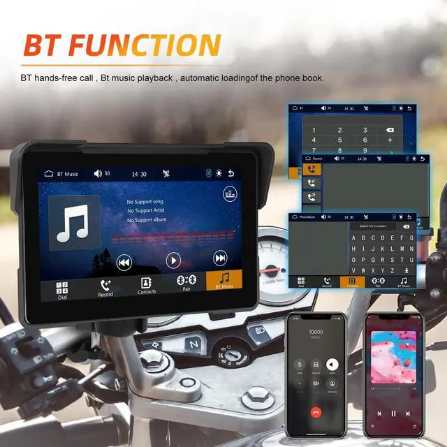 Alt view image 5 of 6 - Motorcycle CarPlay Screen, 7" Waterproof Portable Wireless Apple Carplay Android Auto for Motorbike, Touchscreen Car Stereo Support Dual Bluetooth, Mirror Link, EQ, Voice Control