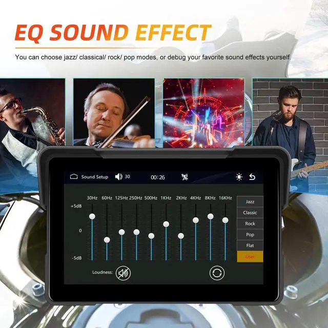 Alt view image 6 of 6 - Motorcycle CarPlay Screen, 7" Waterproof Portable Wireless Apple Carplay Android Auto for Motorbike, Touchscreen Car Stereo Support Dual Bluetooth, Mirror Link, EQ, Voice Control
