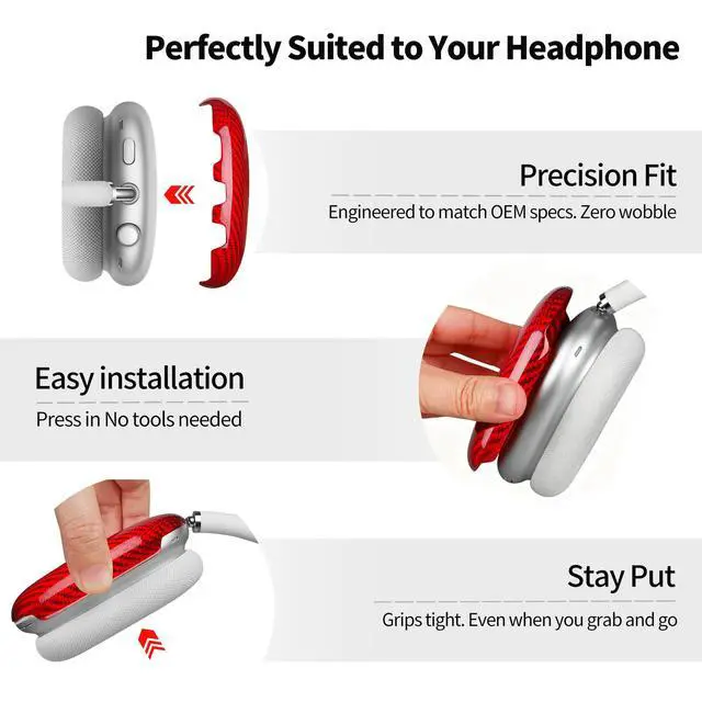 Alt view image 2 of 6 - Case Cover Compatible with AirPods Max Glossy Red | Glass Fiber Glossy Ear Cups Covers,Hard Protective Anti-Scratch case Compatible with AirPods Max 2/1(Red)
