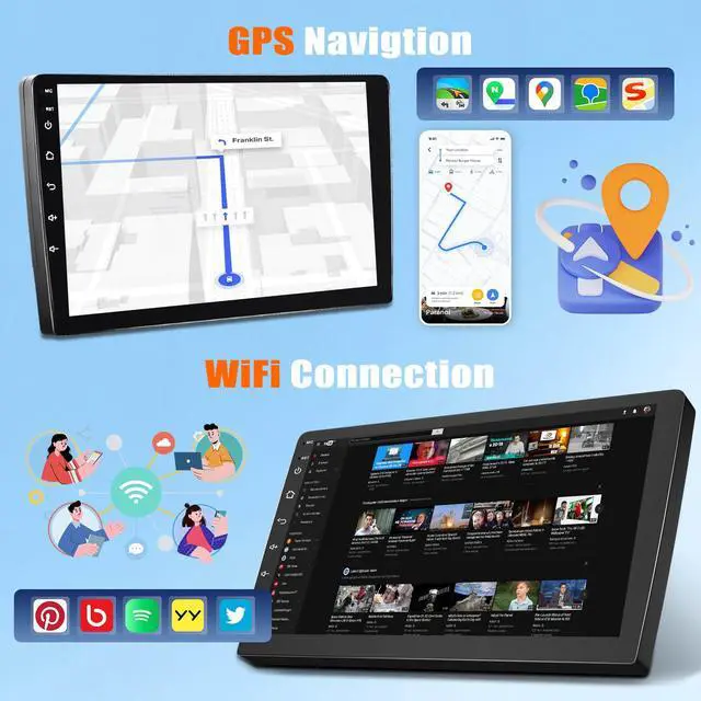 Alt view image 4 of 5 - Car Stereo Radio for Ford E150 E250 E350 1998-2003 2004 2005 2006 2007 2008 | 2+32G 7'' Touch Screen with Wireless CarPlay Android Auto GPS WiFi Bluetooth FM/RDS SWC Backup Camera