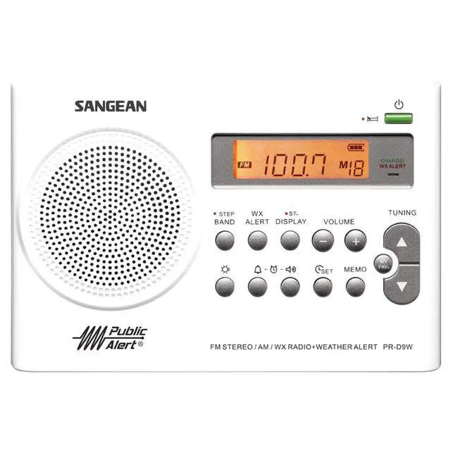 Alt view image 2 of 4 - PR-D9W Portable AM/FM/NOAA Alert Radio with Built-in Battery Charger, White