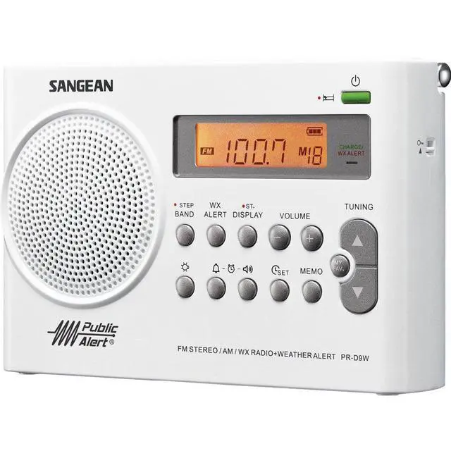 Alt view image 3 of 4 - PR-D9W Portable AM/FM/NOAA Alert Radio with Built-in Battery Charger, White