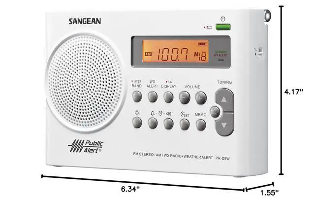 Alt view image 4 of 4 - PR-D9W Portable AM/FM/NOAA Alert Radio with Built-in Battery Charger, White