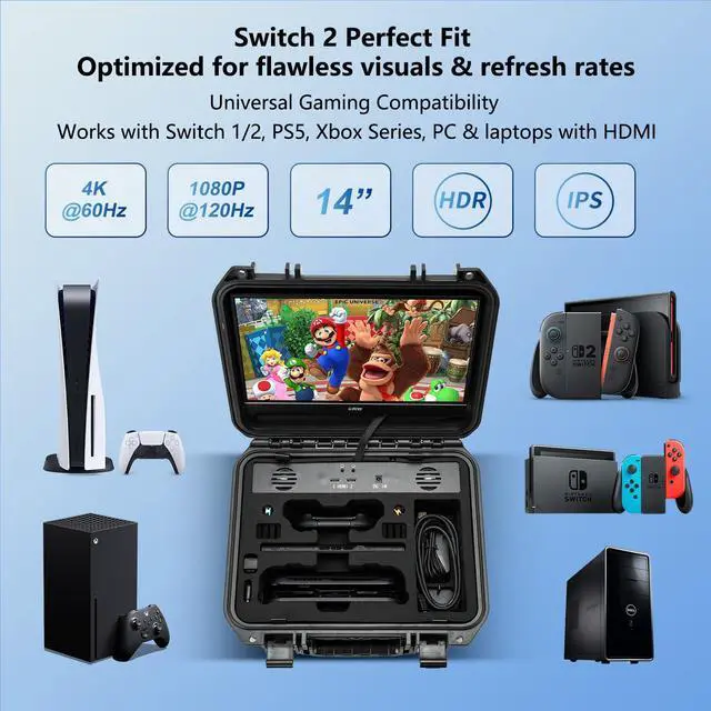 Alt view image 3 of 6 - 14 Portable Monitor Case for Switch 2,4K&60Hz or 1080P&120Hz Portable Gaming Monitor IPS Screen HDMI Shock-Resistant Travel carrying Bag Game Mode,Travel Monitor fo Switch2(no Included)