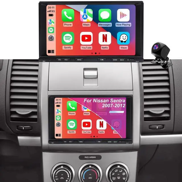 Main image of Car Radio for Nissan Sentra 2007-2012, Versa 2007-2014, 350Z 2003-2009, NV200 2009-2017, Pathfinder 1994-2007, 7 Inch Touchscree Head Unit Stereo, Carplay Android Auto GPS FM BT WiFi SWC Backup Camera