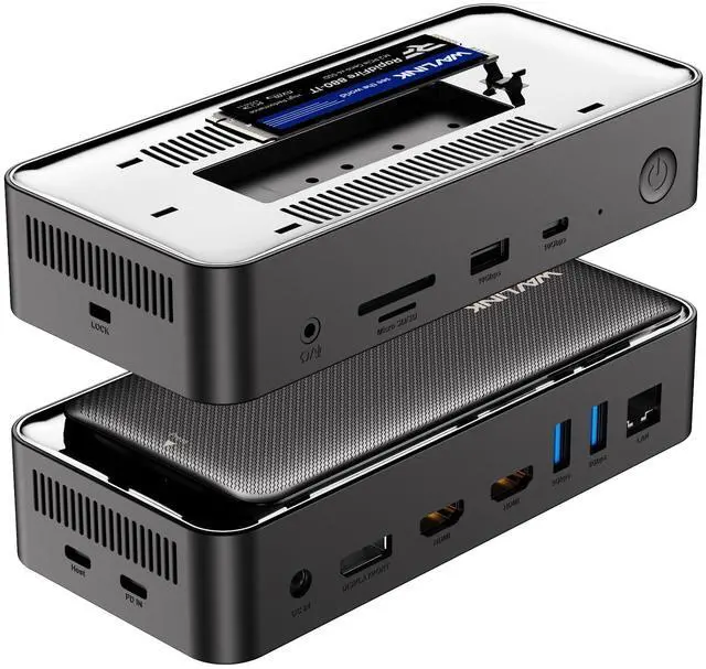 Main image of Laptop Docking Station 3 Monitors(Max Resolution: Single 8K or Triple 4K), 12-1 USB C Hub with 10Gbps M.2 PCIe/SATA SSD Enclosure, 2*HDMI + DP, 100W PD, for MacBook Pro/Air Mac mini M1M4