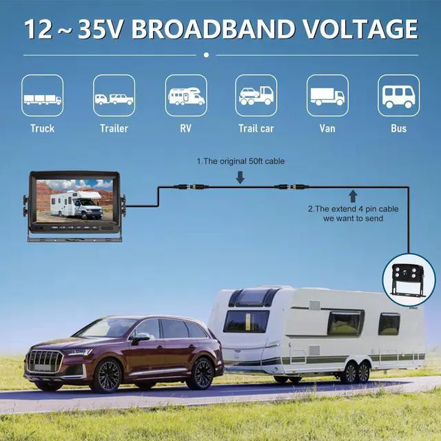 Alt view image 2 of 6 - RV Backup Camera System, AHD 1080P 7'' Monitor | Wired Rear View Camera, IR Night Vision, IP69 Waterproof, Two-Split Screen Design, For Tractor Truck RV Bus Skid Steer N71