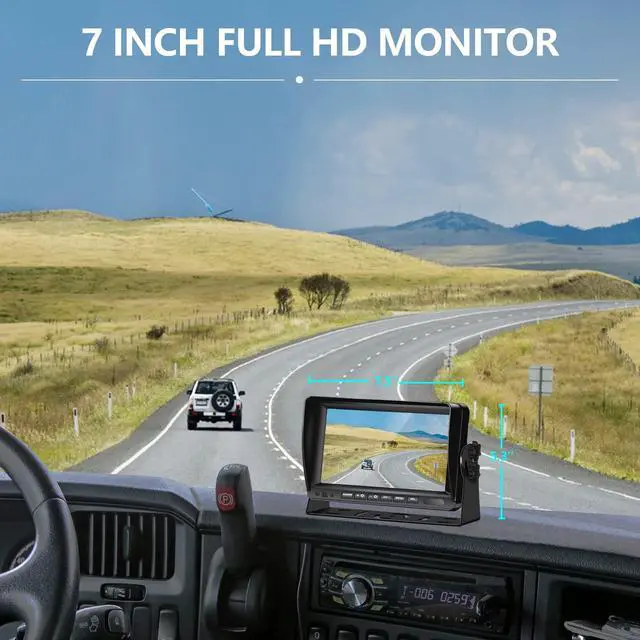 Alt view image 3 of 6 - RV Backup Camera System, AHD 1080P 7'' Monitor | Wired Rear View Camera, IR Night Vision, IP69 Waterproof, Two-Split Screen Design, For Tractor Truck RV Bus Skid Steer N71