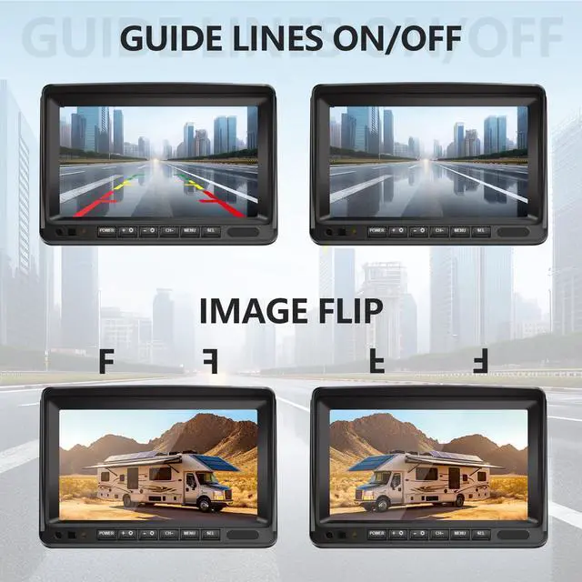 Alt view image 4 of 6 - RV Backup Camera System, AHD 1080P 7'' Monitor | Wired Rear View Camera, IR Night Vision, IP69 Waterproof, Two-Split Screen Design, For Tractor Truck RV Bus Skid Steer N71