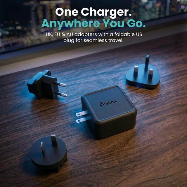 Alt view image 4 of 6 - Gansta 140W USB-C GaN Laptop World Charger, 4-Port (3 USB-C + 1 USB-A), PD 3.1 140W, Smart LCD Display, MacBook Pro 16" Travel Charger + EU/UK/AU Adapters, Braided Cable & Pouch