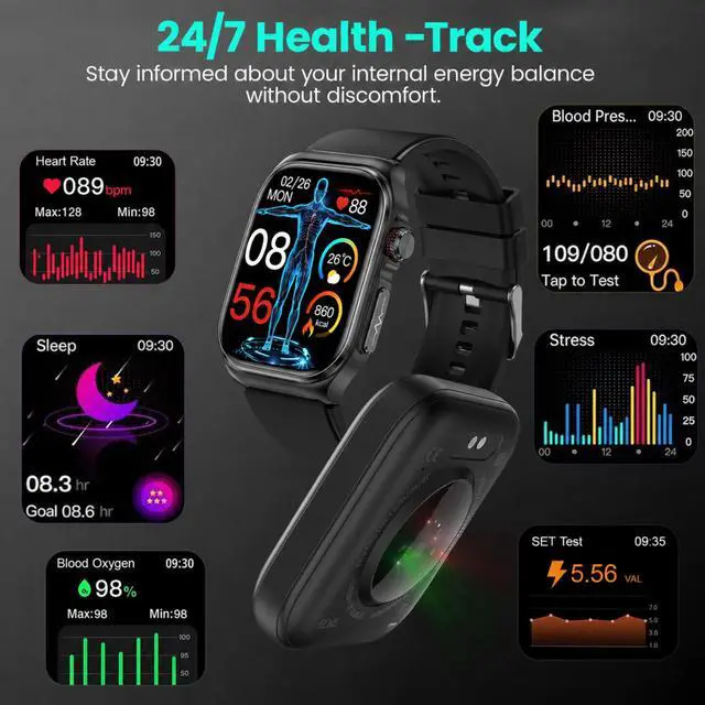 Alt view image 2 of 6 - Health Smart Watch for Men Women, 1.87'' Large Display Fitness Watches | Heart Rate,Blood Pressure,Sleep and Stress Trends,110+ Sports Modes, 7 Day Battery, IP68 Water-Resistant, Android iOS
