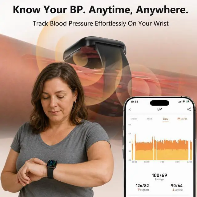 Alt view image 3 of 6 - Health Smart Watch for Men Women, 1.87'' Large Display Fitness Watches | Heart Rate,Blood Pressure,Sleep and Stress Trends,110+ Sports Modes, 7 Day Battery, IP68 Water-Resistant, Android iOS